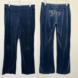 Juicy Couture Velour Track Pant Jeweled Rhinestones Y2k Navy Blue Women's Medium